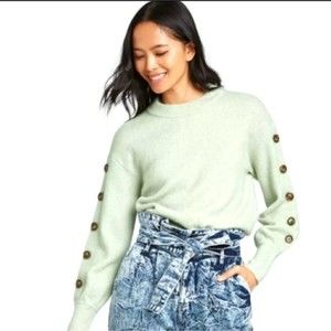 Who What Wear Bottom Sleeve Honeydew Green Sweater Size M